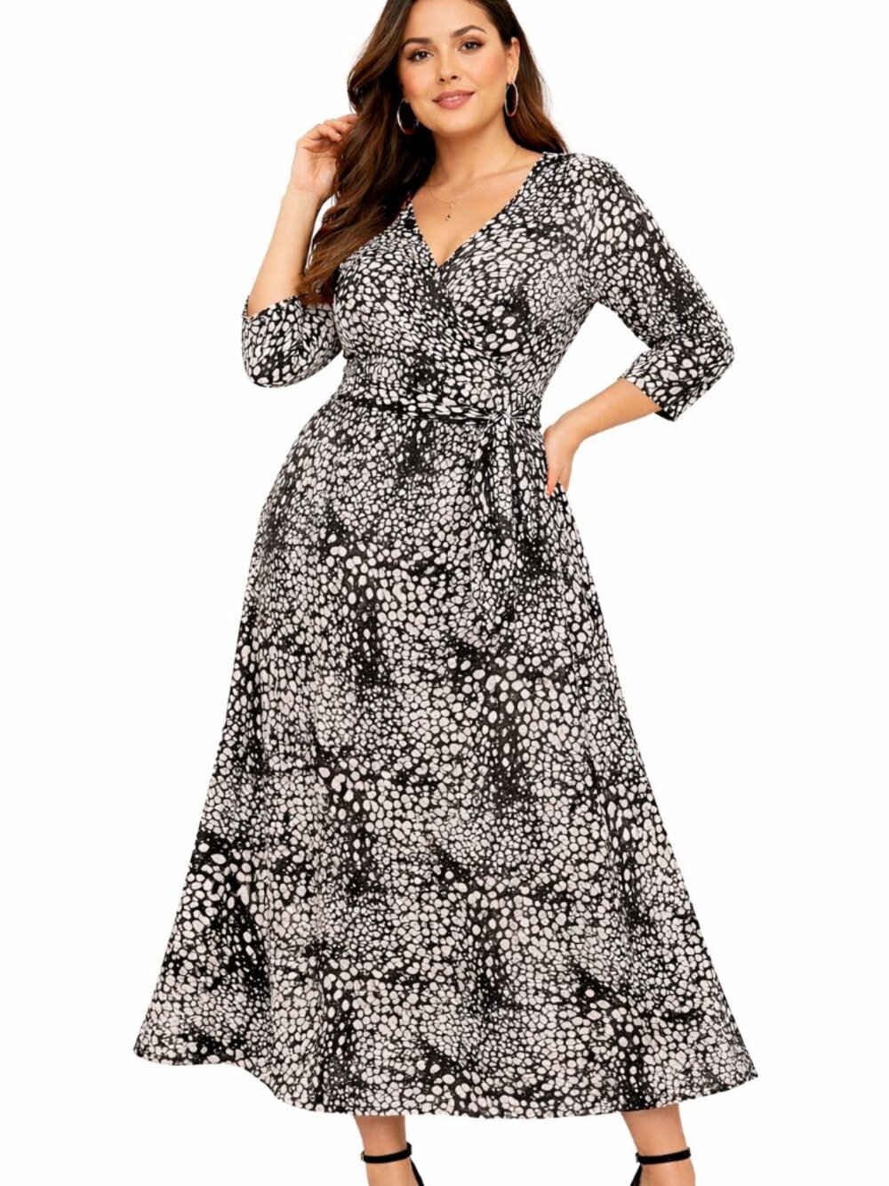 Robert Louis Black White Maxi Dress L Wrap Style Elastic Waist Tie Belt